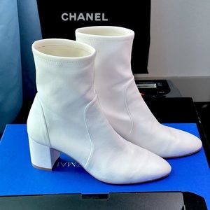 Stuart Weitzman Yuliana 60 White Leather Booties